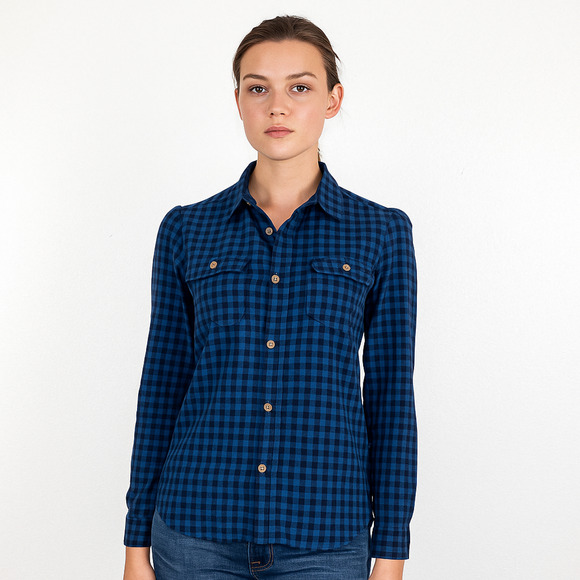 A.P.C. Women's Small Blue Check Plaid Button up Shirt 2 pocket Cotton - Picture 1 of 9